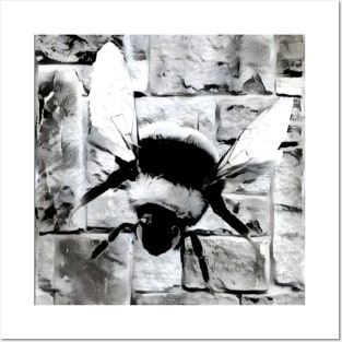 Bee Black and White Spray Paint Wall Posters and Art